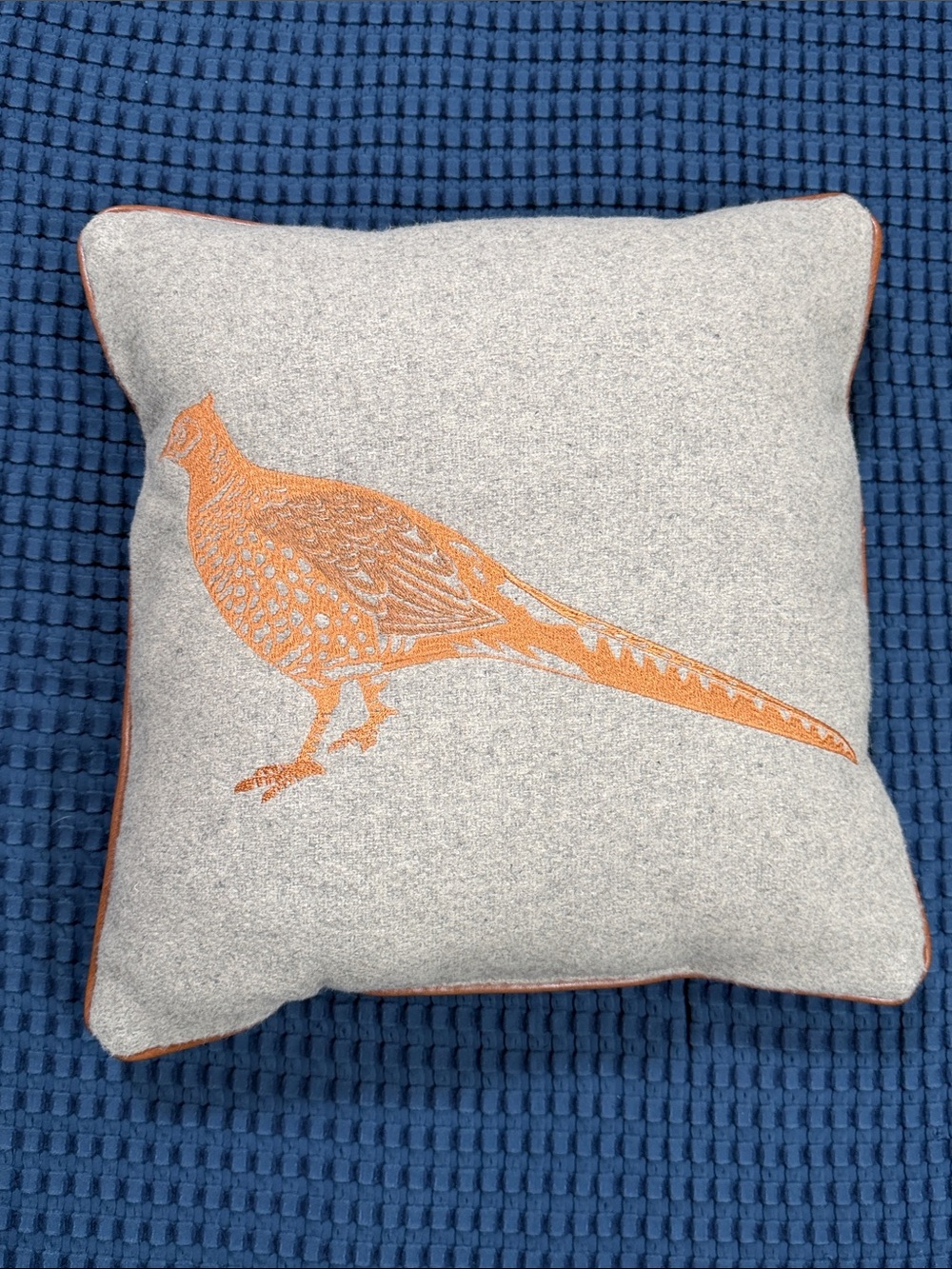 Cottagecore Pheasant Embroidered Cabincore Pillow Decor Gray Brown